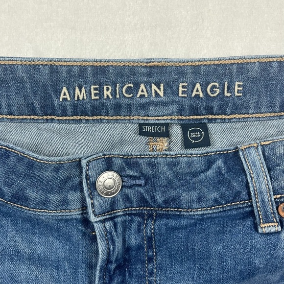 American Eagle Super High Rise Baggy Wide Leg Jeans Womens 14 Light Wash Stretch - Picture 7 of 16